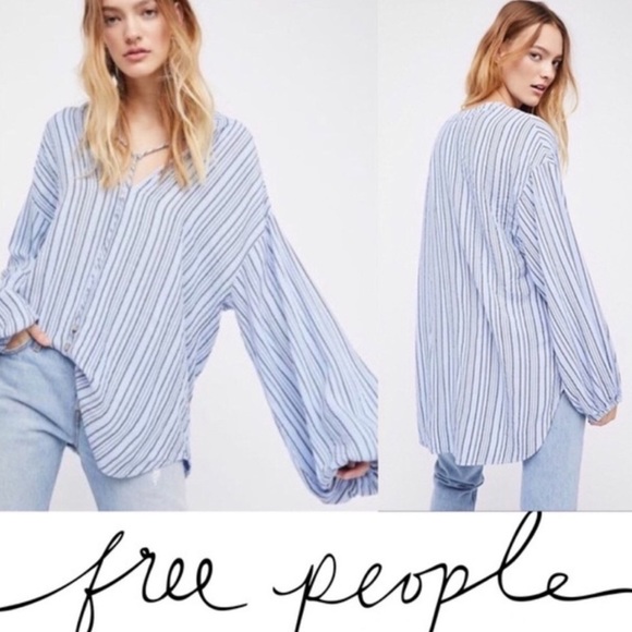 Free People Tops - Free People Striped Tunic Top In Blue Stripe
